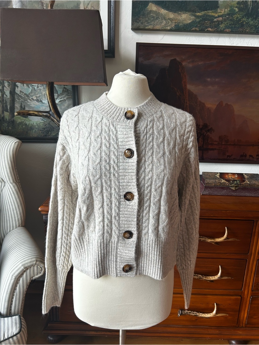Classic Cable-Knit Button Cardigan Sweater